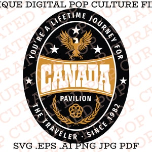 May include: A digital file design featuring a black and gold emblem with the word "CANADA" in white. The design includes an eagle, stars, and the text "YOU'RE A LIFETIME JOURNEY FOR THE TRAVELER SINCE 1982". The file formats are SVG, EPS, AI, PNG, JPG, and PDF.