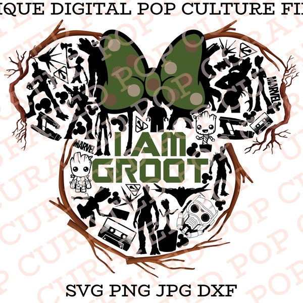 Groot Branches Guardians of the Galaxy Marvel Superhero Minnie Mouse Ear Collage Custom SVG File