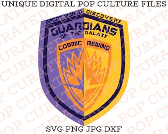 Rebobinado cósmico Guardianes de la galaxia Epcot World Spinning Ride Rocket Raccoon Gamora Drax Star Lord Thanos Showcase Archivo SVG personalizado