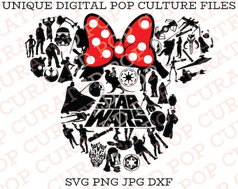 Minnie Mouse Ears Star Wars Collage Galaxy's Edge Princess Leia California Orlando WDW SVG Custom File