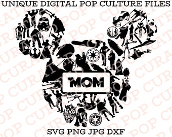 Star Wars Family Mom Custom Vacation Matching SVG File DIY Galaxys Edge Luke Skywalker Mando Princess Leia Light Saber Millenium Falcon