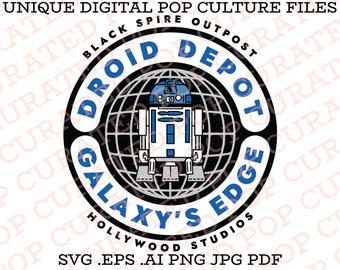 Droid Depot R2D2 Hollywood Studios Outer Space Galaxy's Edge SVG Custom File C3PO BB8 Custom Built Droid Robot Adventure Merchandise