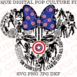 Captain America Minnie Mouse superheld stripboek kleurencollage pretpark thema rit burgeroorlog T-shirt bestand
