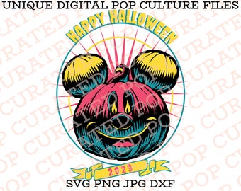 Neon Halloween 2023 Mickey Mouse Pumpkin Not So Scary Celebration Custom Unique Theme Park Design for Spooky Cricut DIY SVG File