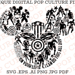 Capitán América Superhéroe Cómic Collage Ratón Parque de atracciones Paseo temático Iron Man Hulk Camiseta Archivo