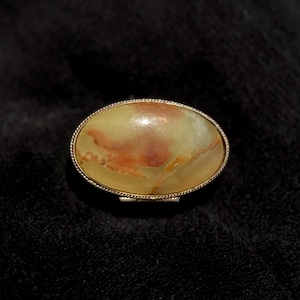 Vintage Silver Etched Onyx Trinket Box - Green Agate Stone Pill Box - Jewellery Gift