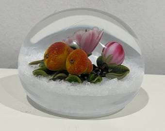 Vintage 1999 Victor Trabucco Flower & Fruit Art Glass Paperweight Pristine
