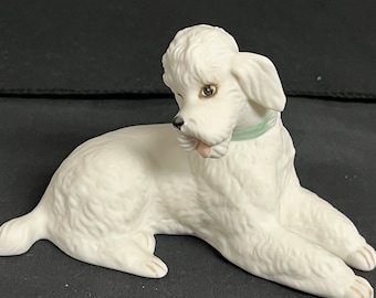 Vintage Poedel Beeldje Porselein Witte Hond Boehm USA