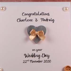 Élégante carte de jour de mariage irlandais de cérémonie civile avec perles, félicitations personnalisées de M. et Mme, faite à la main en Irlande