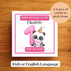 Carte de 1er anniversaire pour fille, petite-fille, filleule ou fille personnalisée avec Panda mignon, grande carte numéro 1