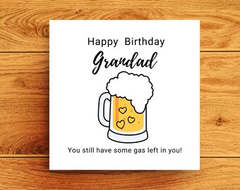 Funny Grandad Birthday Card with Beer or Pint Glass, Birthday Card for Grandfather handmade in Ireland