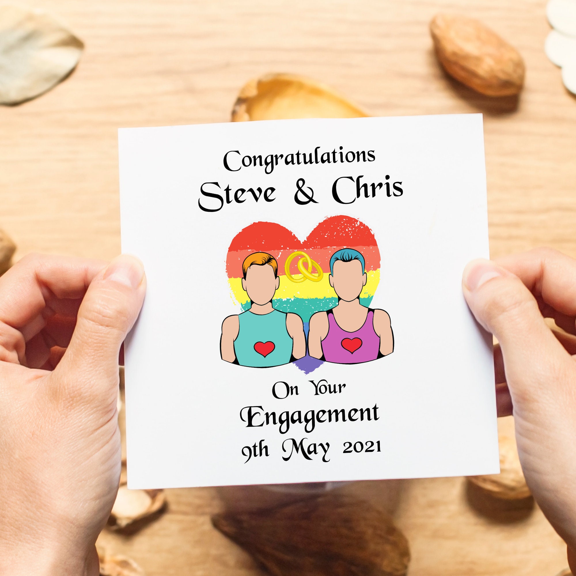 Engaged Male Couple Card Gay Engagement Card Personalised Etsy