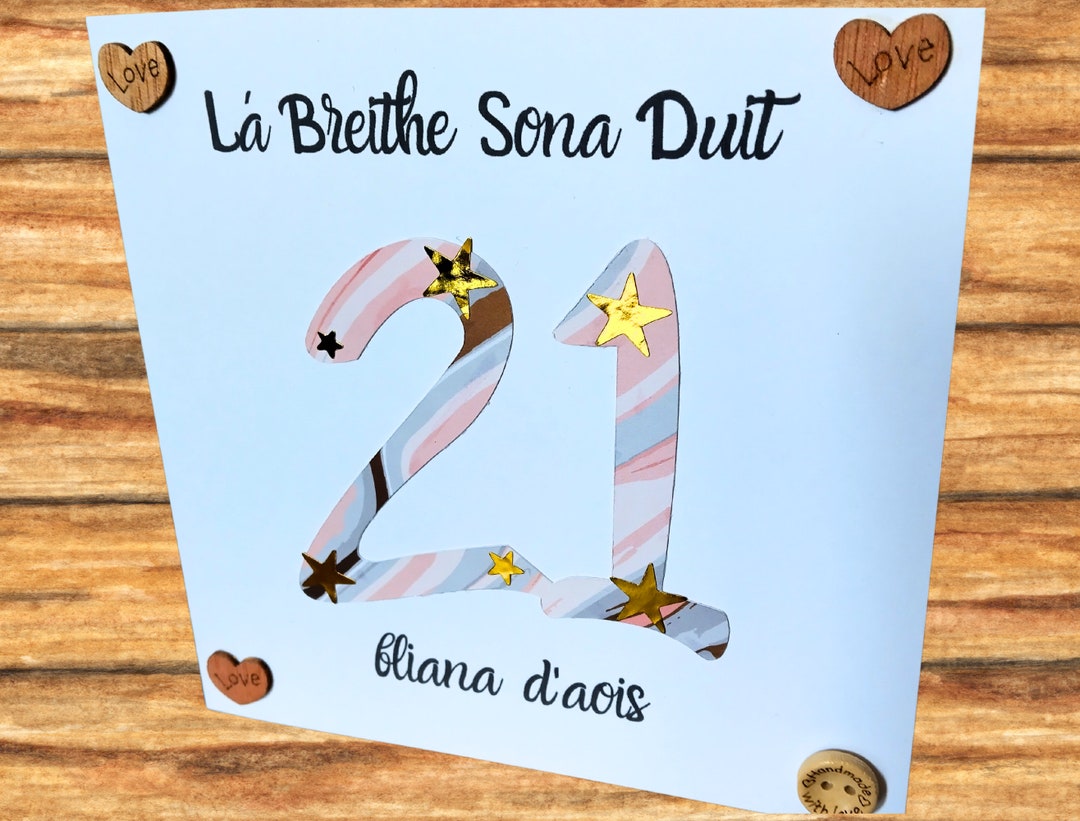 Irish Language 21st Birthday Card | Comhghairdeas | Lá Breithe Sona Duit |  21 Bliain | Handmade Greeting Card - Etsy, image size:1080x821