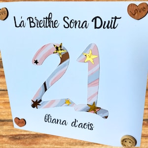 Biglietto per il 21° compleanno in lingua irlandese / Comhghairdeas / Lá Breithe Sona Duit / 21 Bliain / Biglietto d'auguri fatto a mano