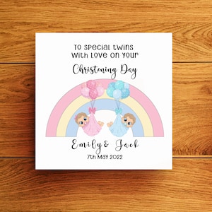 Carte de baptême personnalisée avec des ballons et un arc-en-ciel, carte de baptême garçon et fille, carte de baptême, carte de baptême