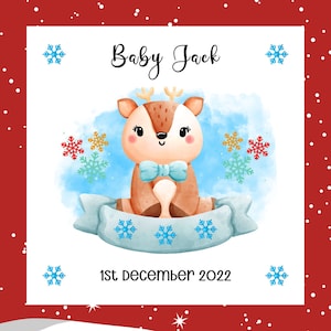 Carina nuova carta per bambini con cervo personalizzato, congratulazioni è una carta per ragazzi, carta per nuovi genitori, carta per bambini di Natale, carta per bambini di Natale fatta a mano in Irlanda