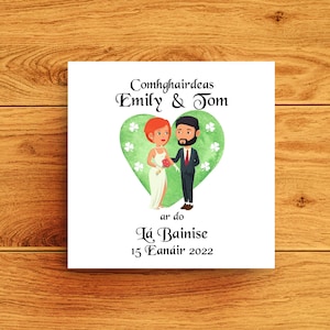 Carte de mariage irlandaise personnalisée pour fille ou fils avec trèfles Green Heart, carte de mariage de félicitations personnalisée pour couple