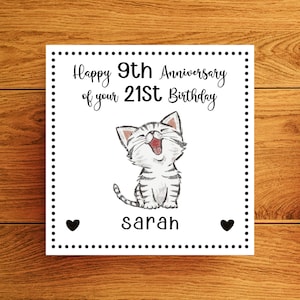 Carte d'anniversaire personnalisée pour chaton 30, 40, 50 ans pour elle, 30, 40, 50 ans d'âge pour fille, petite-fille, sœur, amie