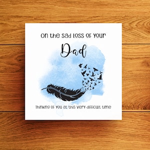 Désolé pour votre perte Father Card Feather, Carte de condoléances papa, Carte de sympathie pour le deuil de papa