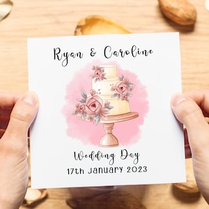 Carte personnalisée le jour du mariage irlandais - Élégante carte rose pour gâteau de mariage, parfaite pour une fille, un fils, un petit-fils, une petite-fille, une nièce/un neveu