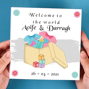 Carte de bienvenue dans le monde des jumeaux, garçon et fille, carte de jumeaux nouveau-né personnalisée, carte de voeux de félicitations pour les jumeaux