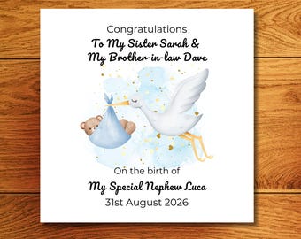 Handgemachte Glückwunschkarte „Congratulations On Your New Baby Brother“ – Mit Blauem Teddy, 16x16 Cm