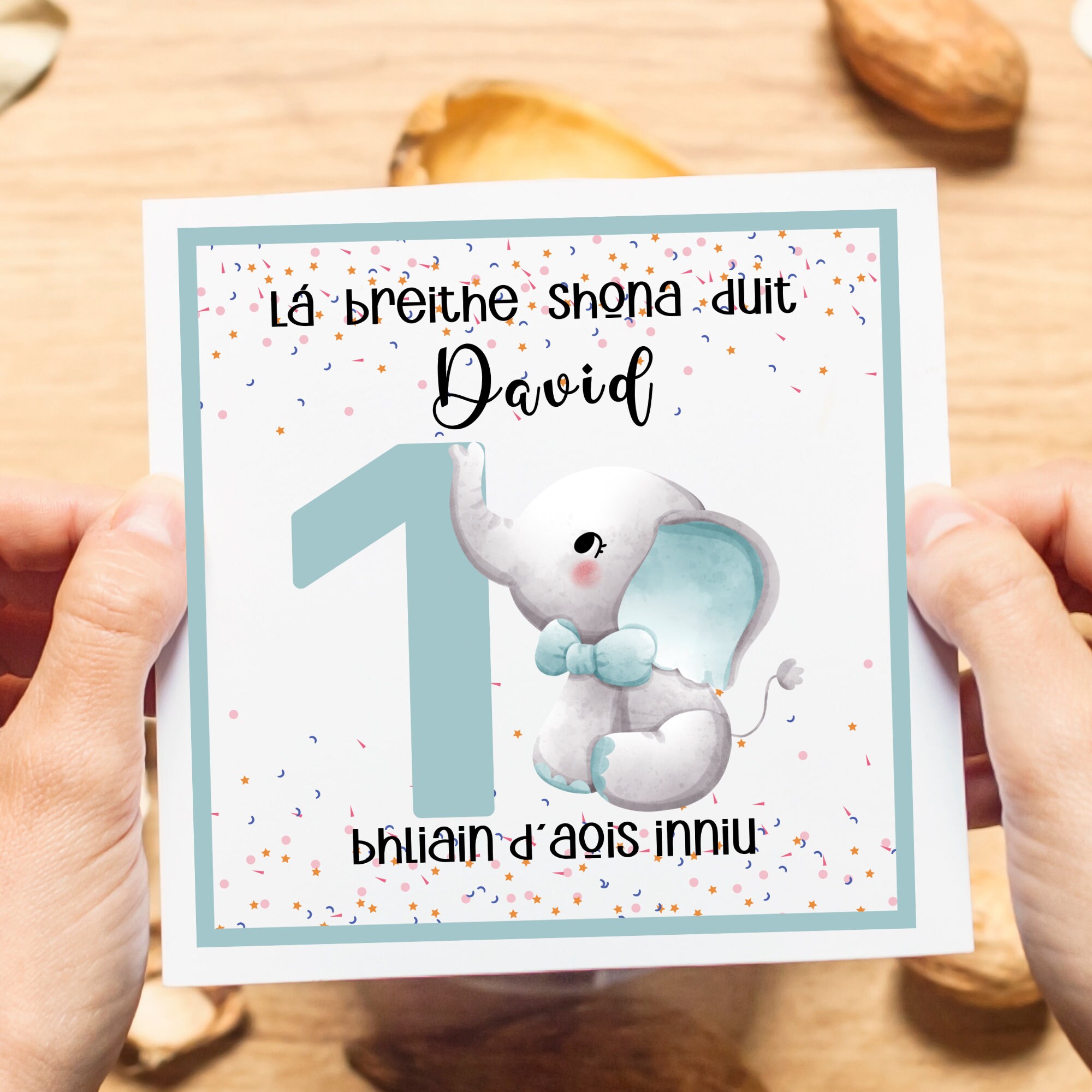 Birthday Card Age 1 for Boy Personalised Elephant, One Year Old Birthday  Card for Son, Nephew, Grandson in the Irish Language - Etsy, image size:2000x2000