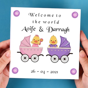 Carte de bébé pour jumeaux personnalisée, ensemble de carte de jumeaux personnalisée, carte de jumeaux garçon et fille personnalisée, carte Twin Boys, carte Twin Girls
