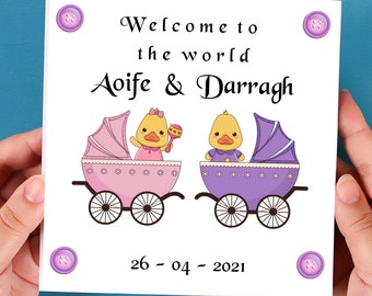 Baby card for twins personalised, set of twins card personalised, twins card boy and girl personalised, Twin Boys Card, Twin Girls Card