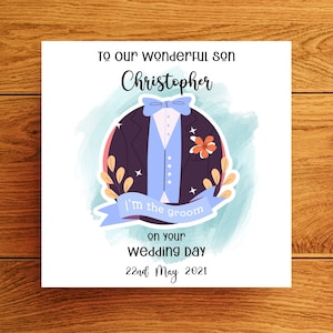 Hochzeitstagskarte für Sohn von Mutter oder Vater personalisiert, Hochzeitskarte von Eltern bis Sohn personalisiert Handarbeit