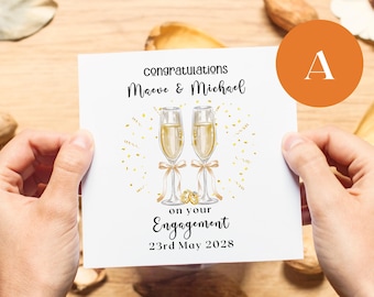 Biglietto di fidanzamento personalizzato realizzato in Irlanda da Shauna Gra / Biglietto con design personalizzato a calice di champagne per figlia, figlio, nipote o amico/a