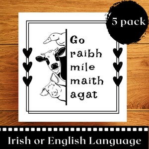 Thank You card Pack in Irish Language or English, Go raibh maith agat card, Go raibh mile maith agat carta as gaeilge handmade in Ireland