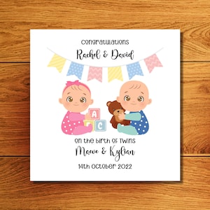 Carte personnalisée de jumeaux, lot de jumeaux filles ou garçons, carte personnalisée de jumeaux nouveau-nés