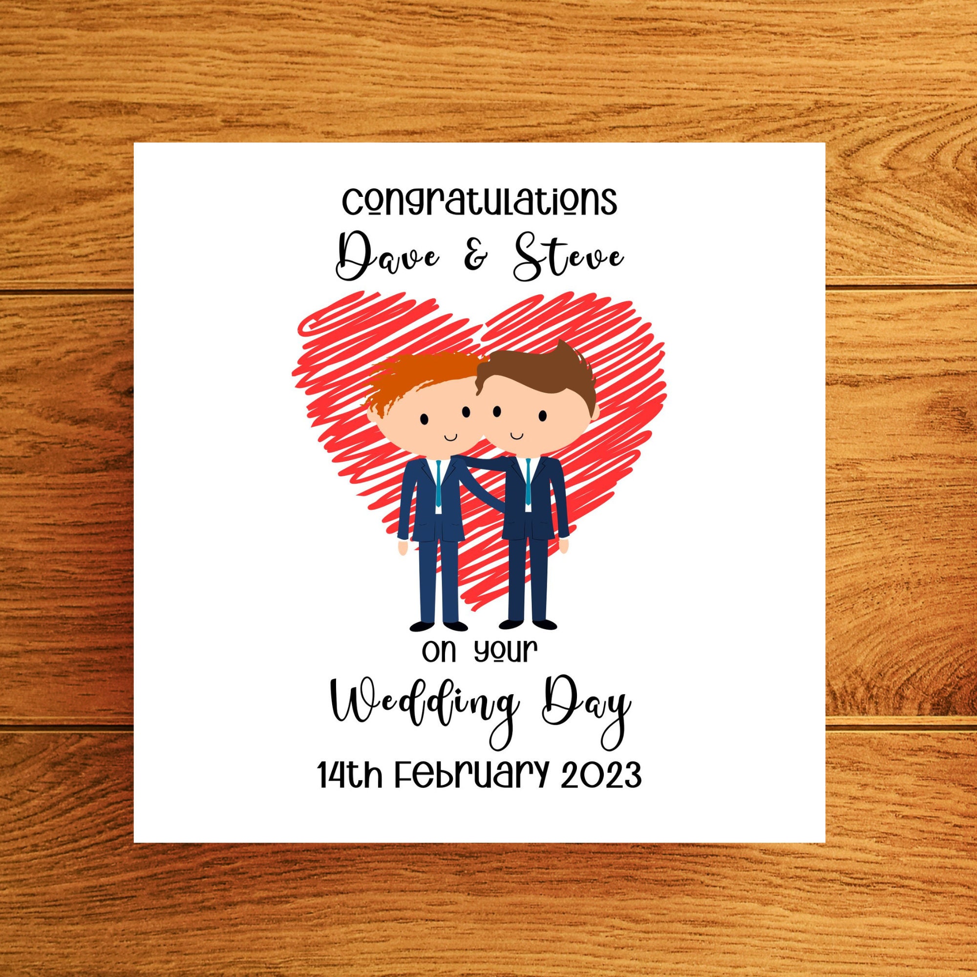 Gay Hochzeit Tag Zwei Bräutigame, Männlich Gleichgeschlechtlichen Paar Hochzeitskarte, Herzlichen Glückwunsch Mr Und Mr Card Handmade In Irland