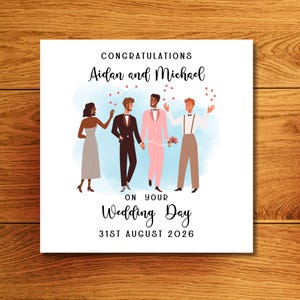 Personalized Gay Wedding Card for Two Grooms – Custom Names & Wedding Date – LGBTQ+ Greeting Card – 6x6 Congratulations Card with Envelope