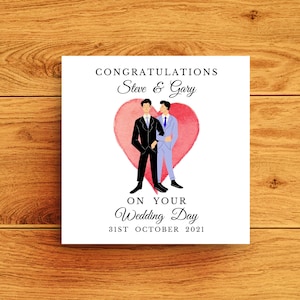 Carte de mariage gay faite main en Irlande et personnalisée pour deux mariés Mr & Mr Félicitations