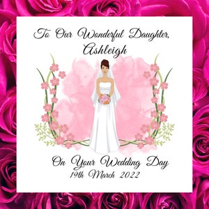 Biglietto personalizzato per le nozze di nostra figlia Bouquet floreale rosa, biglietto di nozze dai genitori alla figlia personalizzato