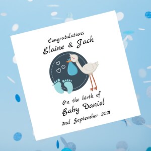 Nouvelle carte cigogne Baby Boy Personnalisée, carte de félicitations pour le nouveau-né baby boy, Baby Feet Card, carte de bébé nouveau arrivé