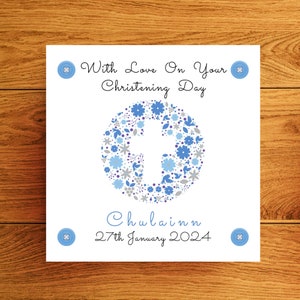 Christening Card Boy personalised with cross, Baptism Wishes Card boy, Naming Ceremony Card boy