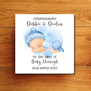Tarjeta azul de felicitaciones para el bebé recién nacido durmiendo boca abajo, nueva tarjeta de bebé, bebé recién nacido durmiendo, nueva tarjeta de bebé de llegada