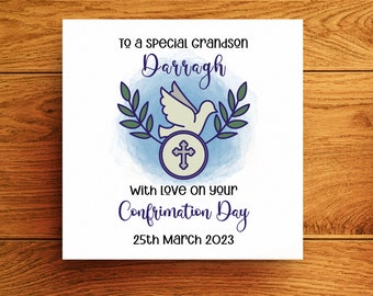 Confirmation Card for Son Personalised, Congrats Grandson, Godson or Nephew Boy Confirmation Card Handmade in Ireland