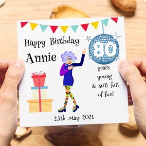Biglietto di auguri di compleanno divertente personalizzato per donna di 80 anni per mamma o nonna, una diva della discoteca, biglietto per mamma di 80 anni