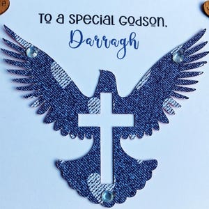 Carte de confirmation religieuse découpée personnalisée avec colombe et croix, carte de confirmation personnalisée pour garçons faite main en Irlande Shauna Gra