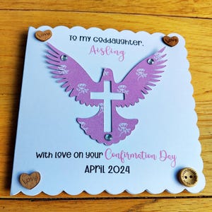 Biglietto di cresima personalizzato per ragazza fatto a mano in Irlanda, biglietto di cresima religioso personalizzato con motivo a croce e colomba ritagliata Shauna Gra