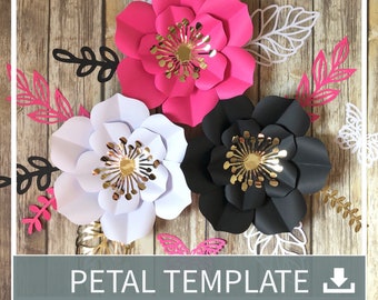 SVG Paper Flower Template - DIY paper flowers backdrop Svg Cut Files with Dxf Png for Cricut and Silhouette - PDF Paper Petal Template