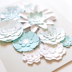 Small Paper Flowers 10pcs in White and Light Blue, Shadow Box Paper Flowers, Flower Cake Topper, Flower Banner Decor, Mini Flowers image 2