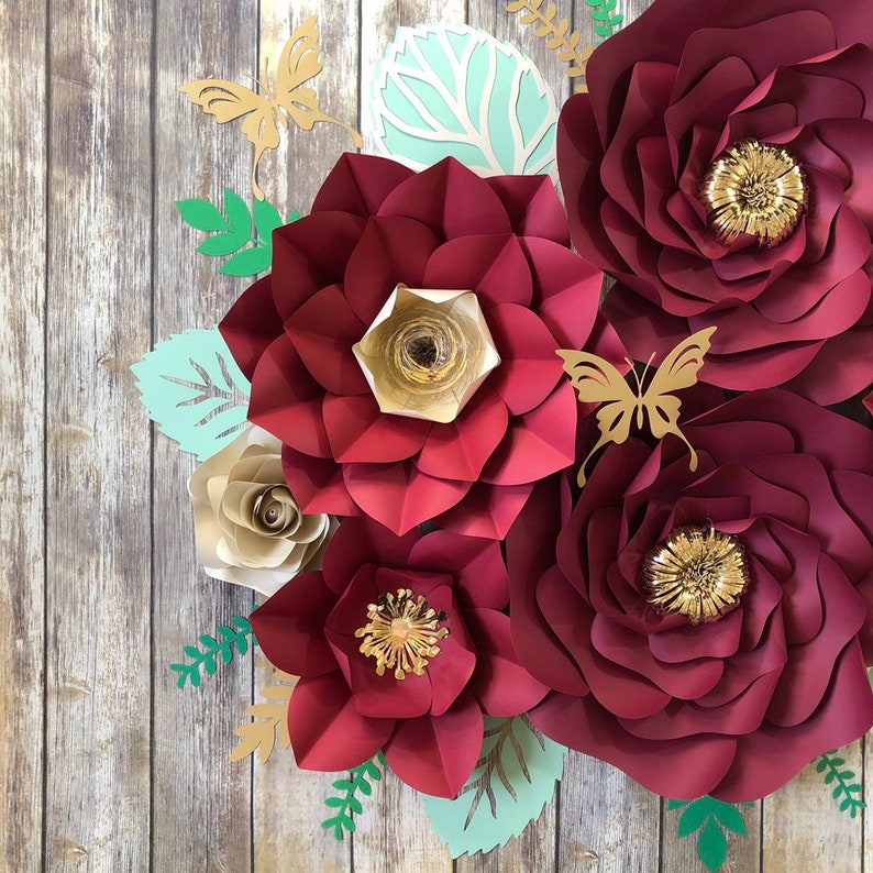 Burgundy & Gold Wedding Backdrop 8 pcs Large Paper Flowers Etsy