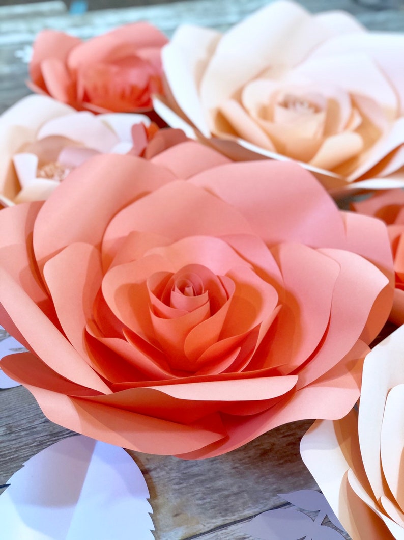 5 Large Paper Flowers in Coral and Peach Paper Flower Wall Etsy Australia