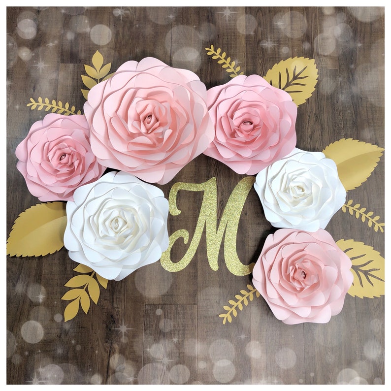 Paper Roses for Wall Decor in Blush Pink, Elegant Nursery Flowers, Name Sign Flowers, Baby Shower Decorations, Bridal Backdrop Set of 6