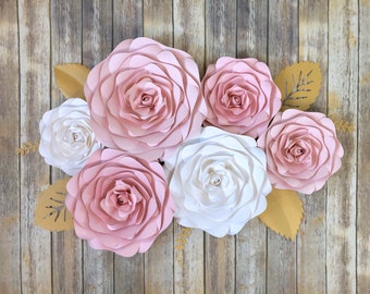 Large Paper Roses in Blush and White, Paper Flowers Wall Decor, Floral Wedding Backdrop, Nursery Wall Flowers, Pink Baby Shower Backdrop